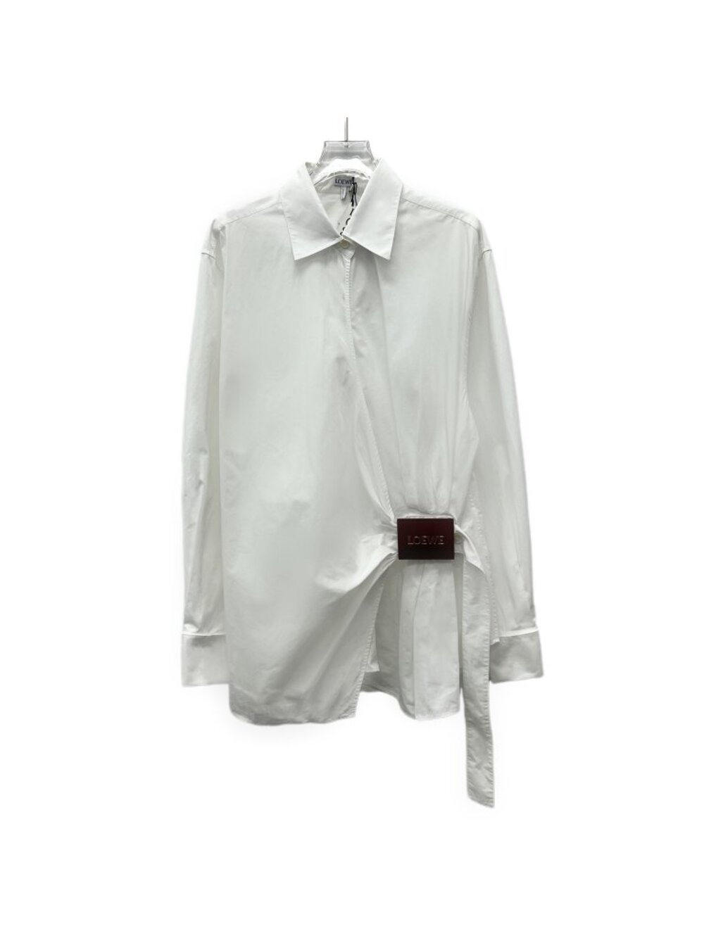 Loewe White Asymmetrical Pleated Cotton Long-Sleeve Shirt